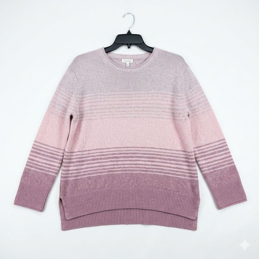 Ella Moss Pink‎ Ombre Striped Marled Knit Sweater Side Slit High Low Hem Large